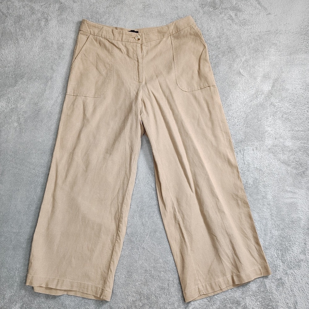 Jones Of New York‎ Signature Women's Wide leg Pants Size 10 Tan Linen Blend